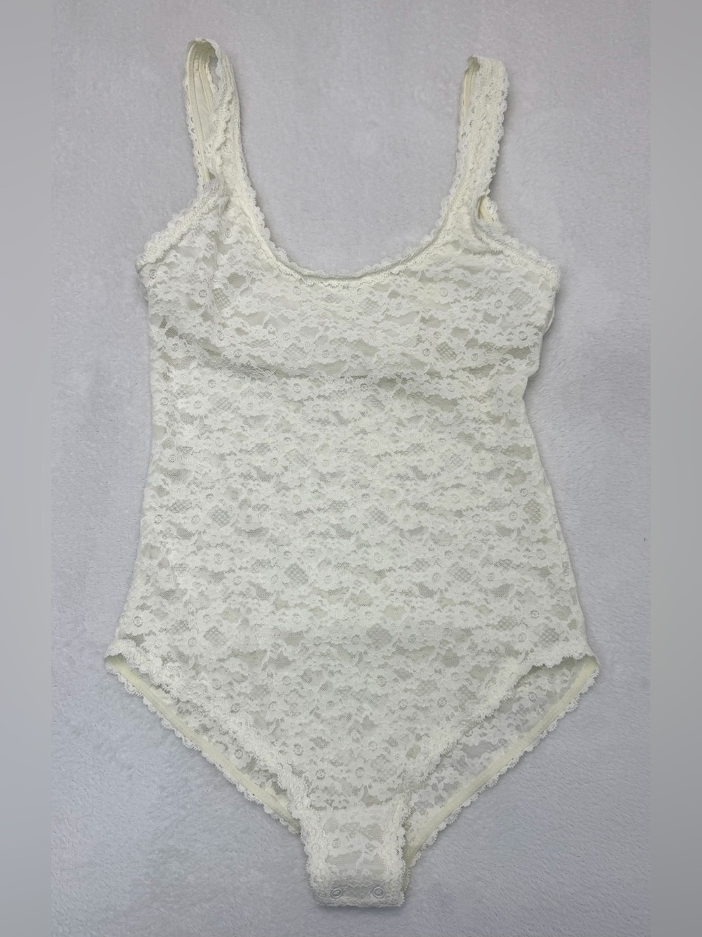 Aerie Real Good Beige Floral Lace Bodysuit Women Small S Snap Crotch Lined
